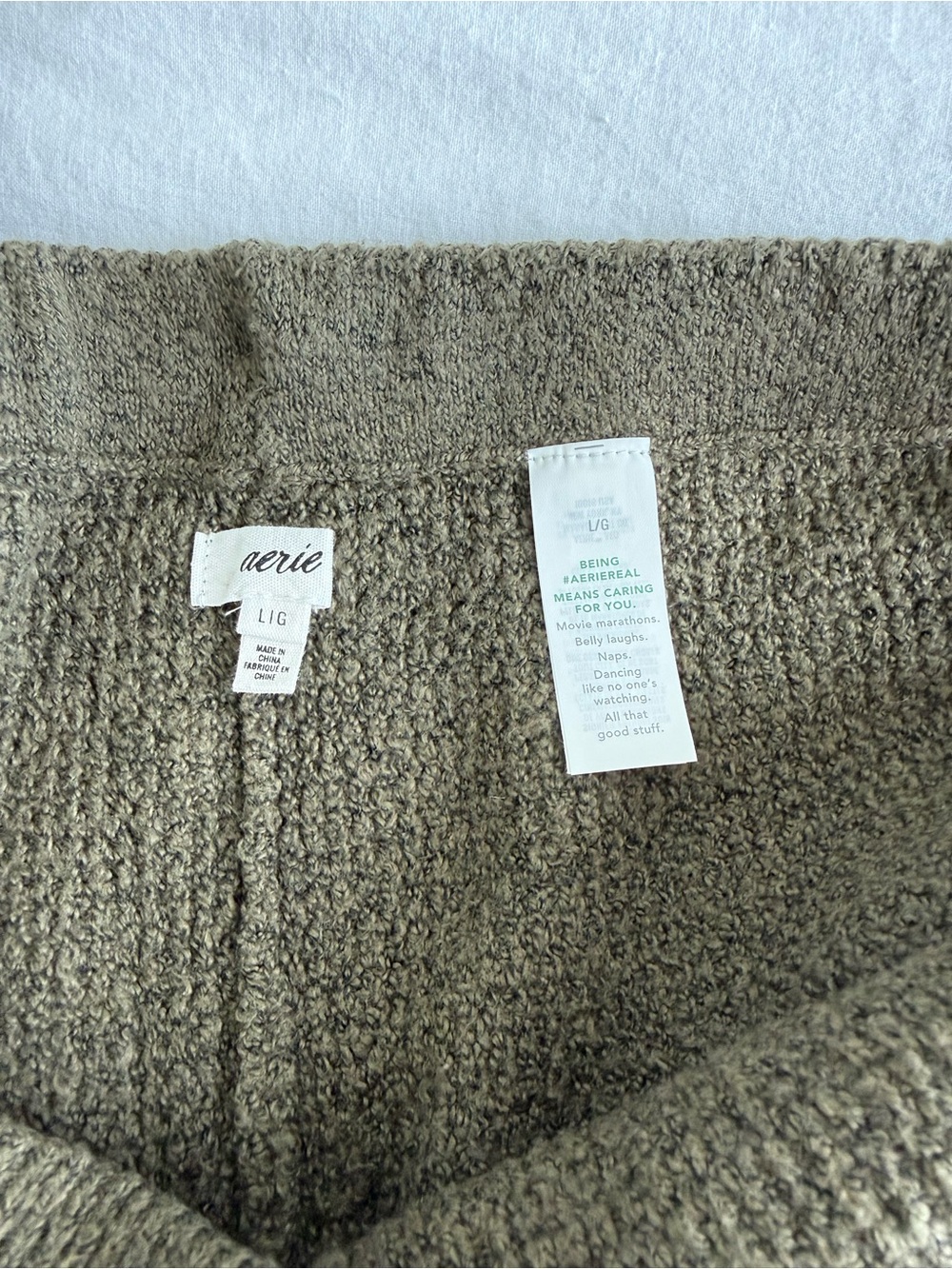 aerie Olive Knit Wide-Leg Lounge Pants - Picture 3 of 4